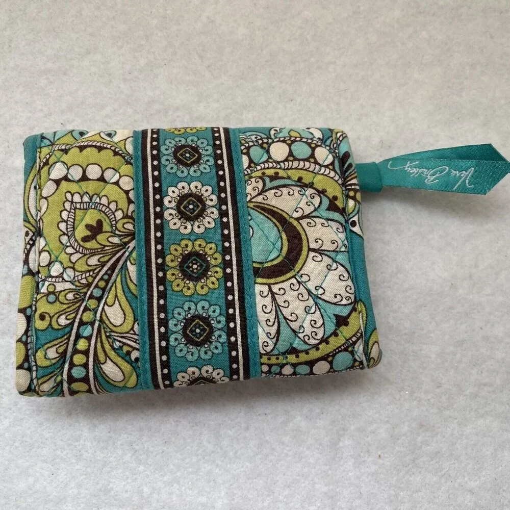 Vera Bradley Mini Trifold Wallet Peacock Turquoise Paisley Retired Pattern